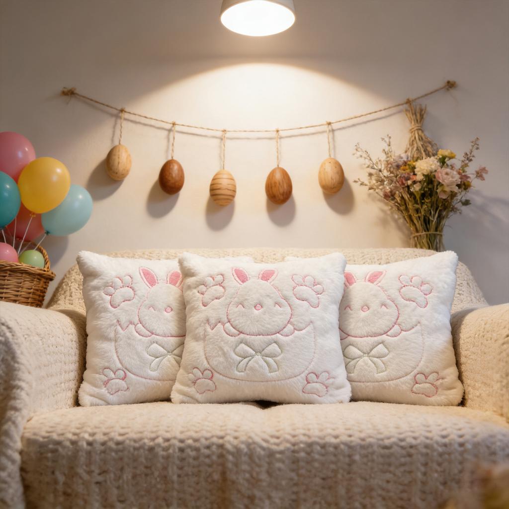 Easter Bunny Cover With 3D, Bunny, For Living Room Sofa Decoration, Car Cushion, Lumbar Support