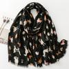 Autumn/Winter Cotton Linen Feel Scarf with Cute Dog Design - Women's Warm Shawl