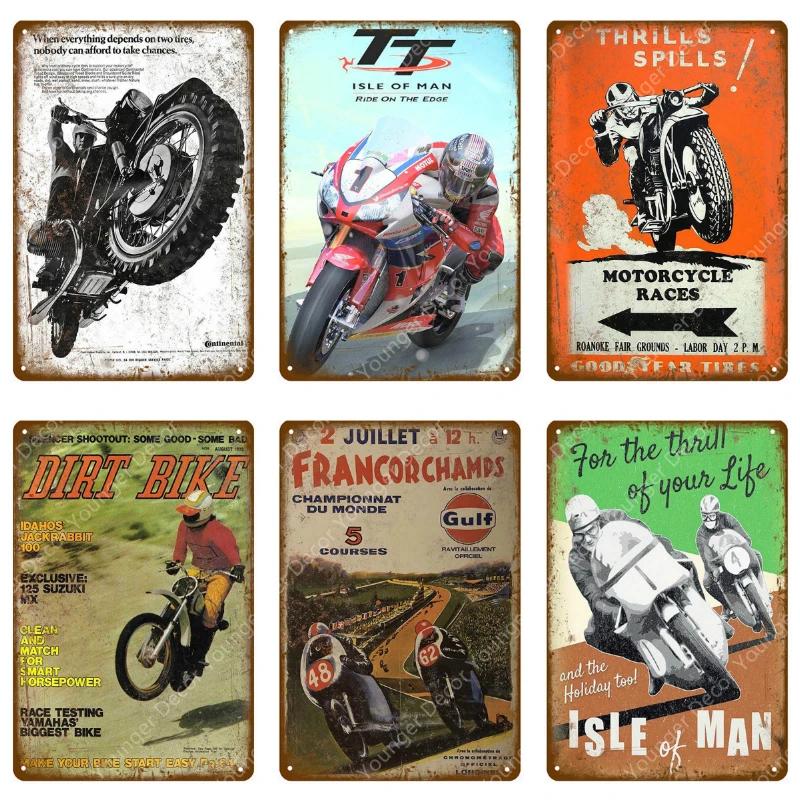 Dirt Bike Metal Poster Retro Motorcycle Races Plaque Wall Art Painting Plate Pub Bar Garage Home Decor Isle Of Man Signs YI-179