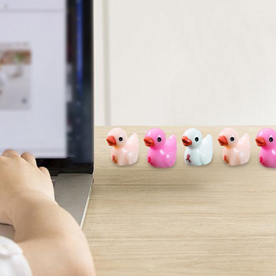 Yousheng 60Pcs Breast Cancer Mini Duck Figurine Red Ribbon Duck Resin Statue Miniature Animal Ornament Decoration Breast Cancer Awareness Month Gifts