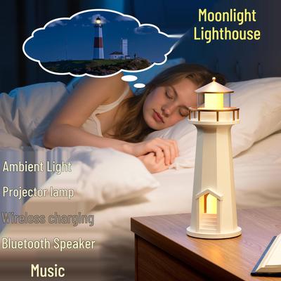 Mondlicht Leuchtturm Kabelloses Ladegerät & Bluetooth Lautsprecher Nachtlicht mit Handy-App-Steuerung