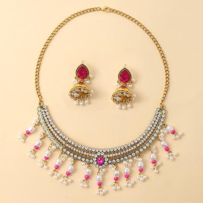 Perlenquaste Tropfende Perlen Übertriebene Halskette Ohrringe Damen Welle Mode Retro Schmuckset Damen