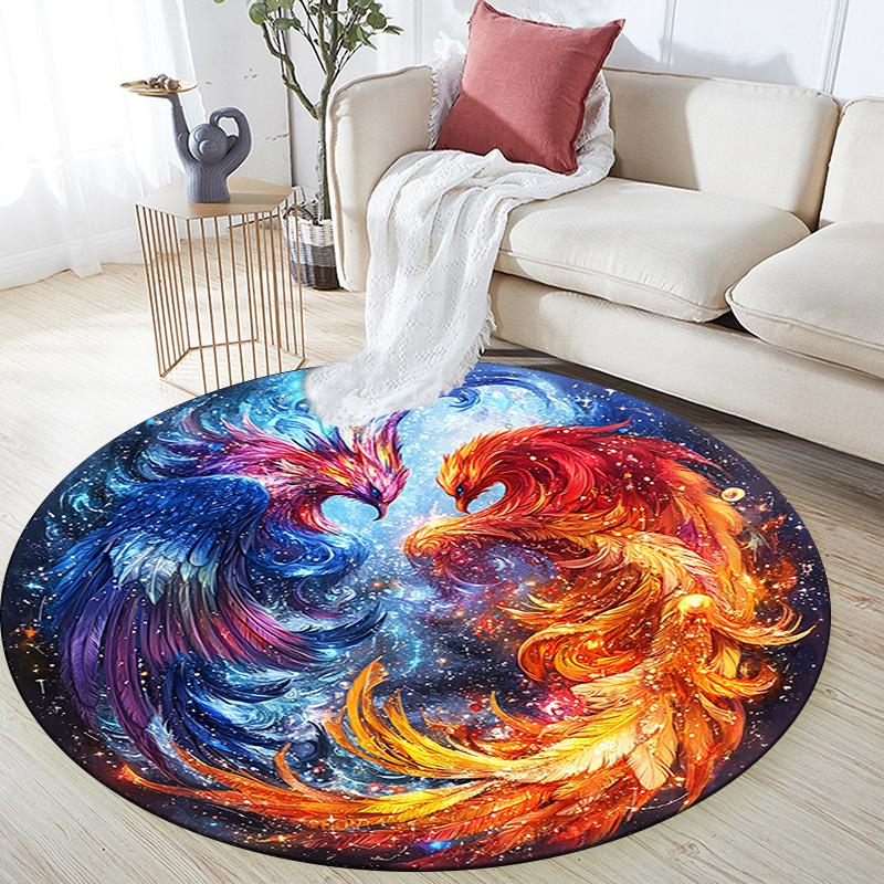 Phoenix Art Round Area Rug,Carpet Rug for Living Room Bedroom Sofa Playroom Decor,Non-slip Floor Mat