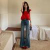 Autumn Women's Slimming Straight-Leg Micro Flare Jeans with Chic Draped Design