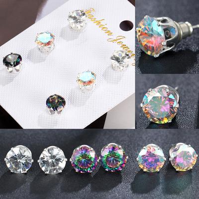 3 páry/šarže Farba Jednoduché Crystal Cz Náušnice pre ženy Módne Náušnice Súprava šperkov Darčeky na párty