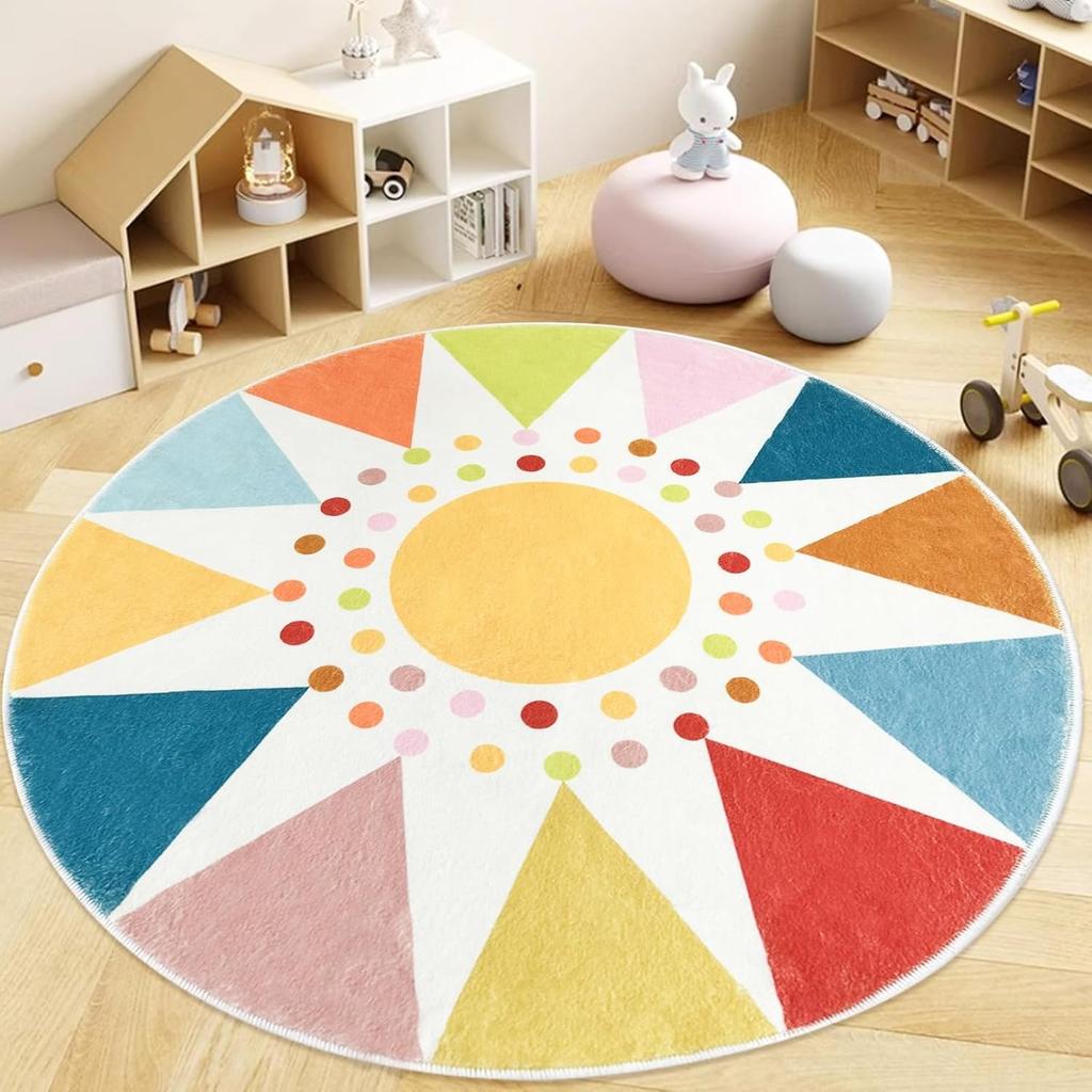 Round Living Room Carpet Foldable Machine Washable Non-slip Rainbow Bohemian Style Bedroom Floor Mat Swivel Chair Special Rugs