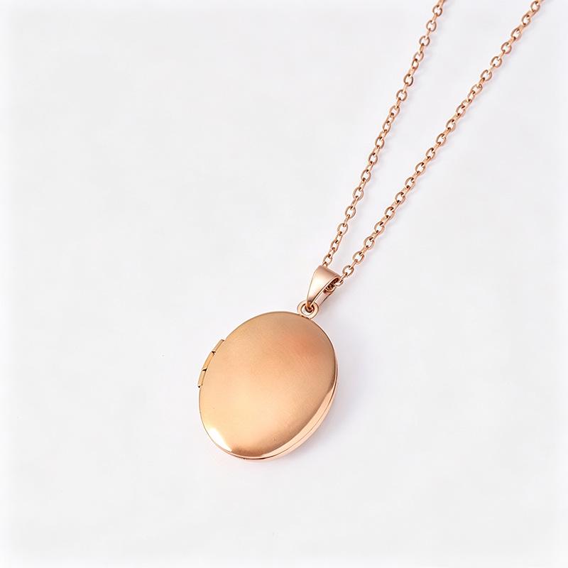 Oval Stainless Steel Photo Box Necklace with Mirror Finish