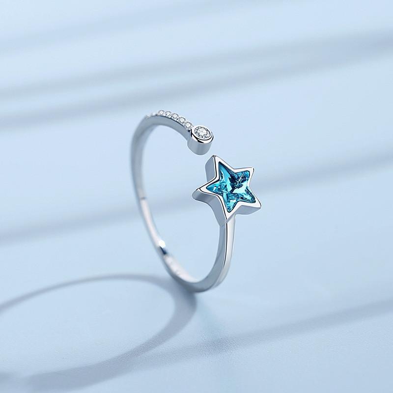 

925 Красивое Кольцо-Звезда из Чистого Серебра для Женщин с Уникальной Синей Деталью