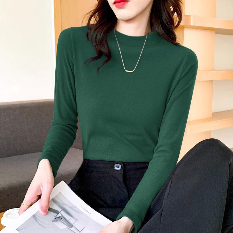 Women's Slim-Fit Ribbed Plush Long-Sleeve Thermal Top for Autumn & Winter
