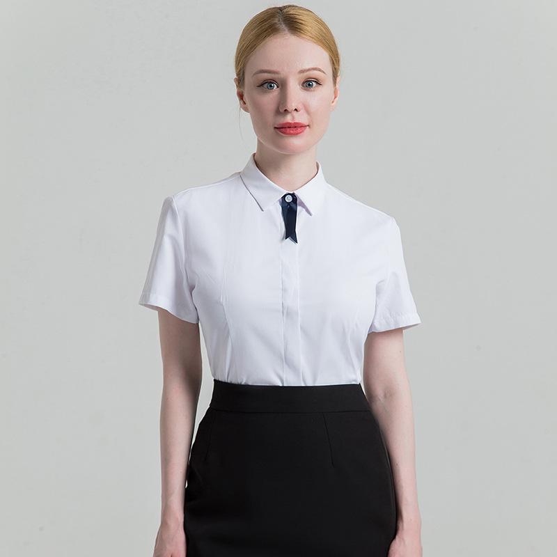2025 Premium Women's Short-Sleeve Business Shirt with Tie Decoration - Solid Color, Dark Placket
