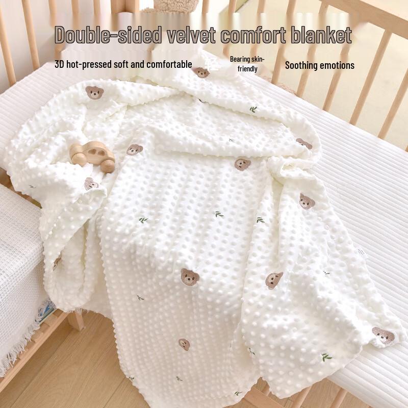GPPNKC Cartoon Embroidered Minky Dot Fleece Baby Blanket