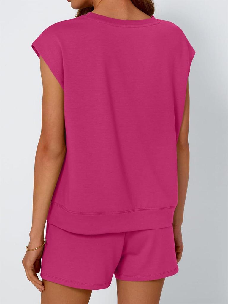 2026 Spring/Summer Women's Round Neck Loose Short Sleeve Two-Piece Set