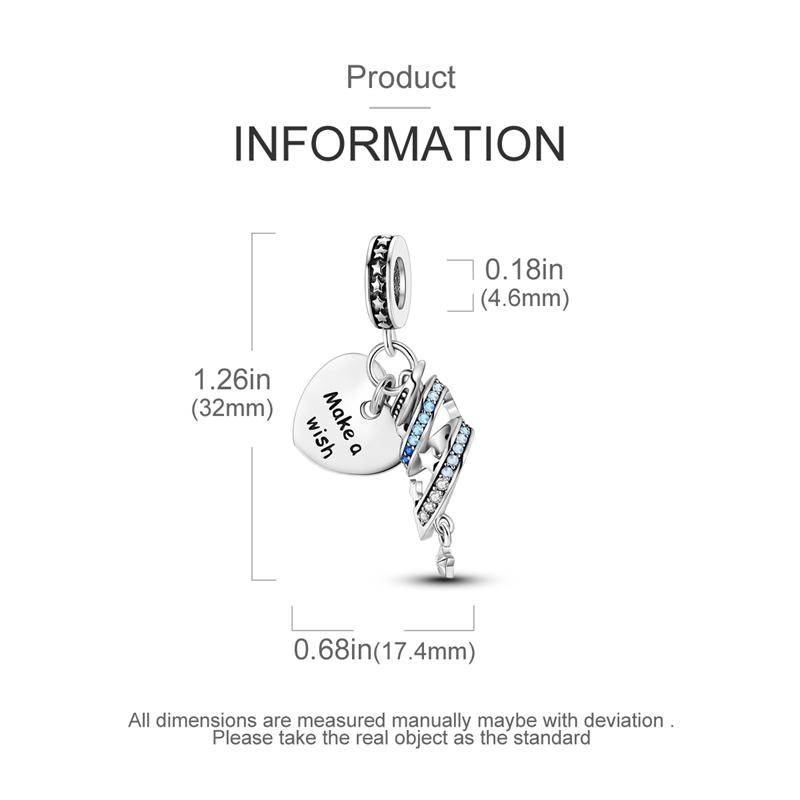 Charms Copper Blue Meteor Heart-Shaped Wish Pendants Fit Charms Plata Original Bracelet Beads Women Jewellery Making Diy