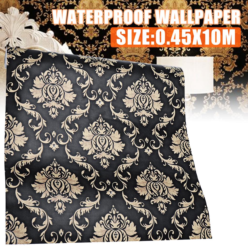 10M Vintage Luxury Gold Damask Wall Decal Deep Embossed Textured PVC Roll