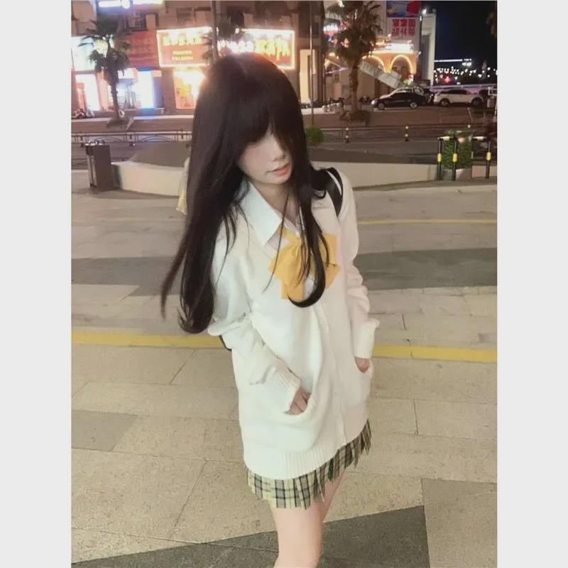 Kawashima Original japanischer Strickcardigan im College-Stil – einfarbige Pulloverjacke für Herbst/Winter