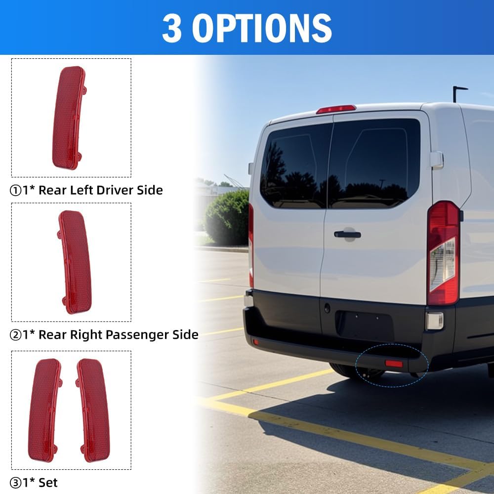 Red Rear Bumper Reflector, Compatible with Ford Transit 150/250/350/350 HD 2015-2020, Transit Connect 2014-2022, Brake Light Lamp Red Lens Rear