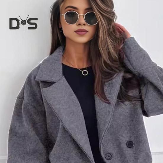 Casaco feminino outono inverno curto tipo gola virada para baixo cor sólida solto fecho de botão cardigan OL jaqueta de deslocamento feminino uso diário