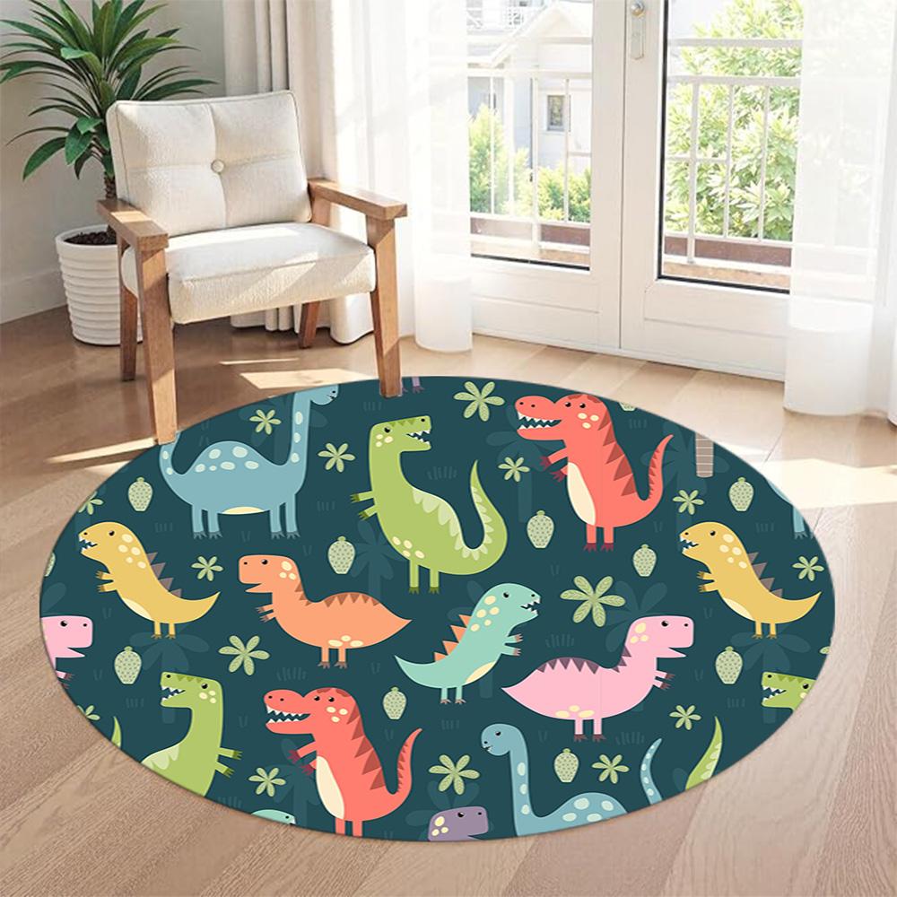 Runder Dinosaurier-Teppich Design für Wohnzimmer Schlafzimmer Eingangsbereiche Spielzimmer Rutschfester Runder Teppich Büro Heimdeko Perfekte Geburtstags-Weihnachtsgeschenkidee