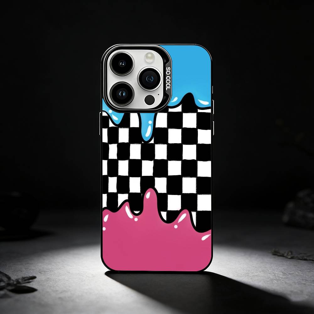 checkerboard chess board Phone Case For iPhone 17,16,15,14,13,12,11 Plus,Pro Max,XS,Colored silver phone case