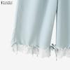 ZANZEA Women Casual Elastic Waist Loose Casual Lace Splice Cropped Pants