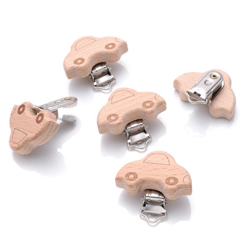 1Pcs Printing Animal Dummy Clip Beech Wood Nipple Clip For Teether Chewing Toys Accessory DIY Anti-Drop Baby Pacifier Chain