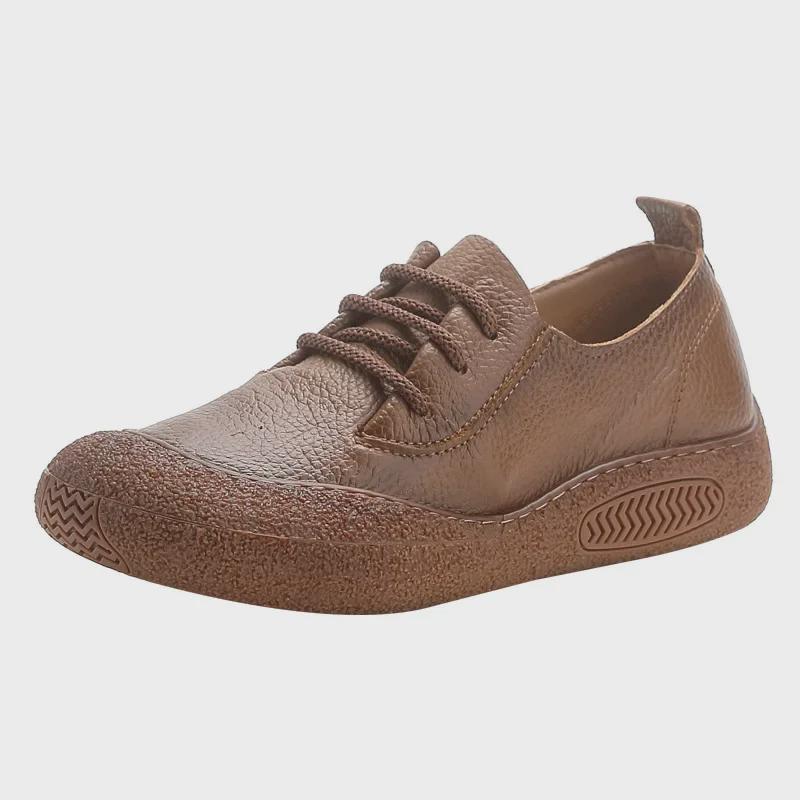 Women's Retro Lace-Up Leather Shoes - Round-Toed, Soft-Soled, Comfortable Casual Flats for Spring and Autumn