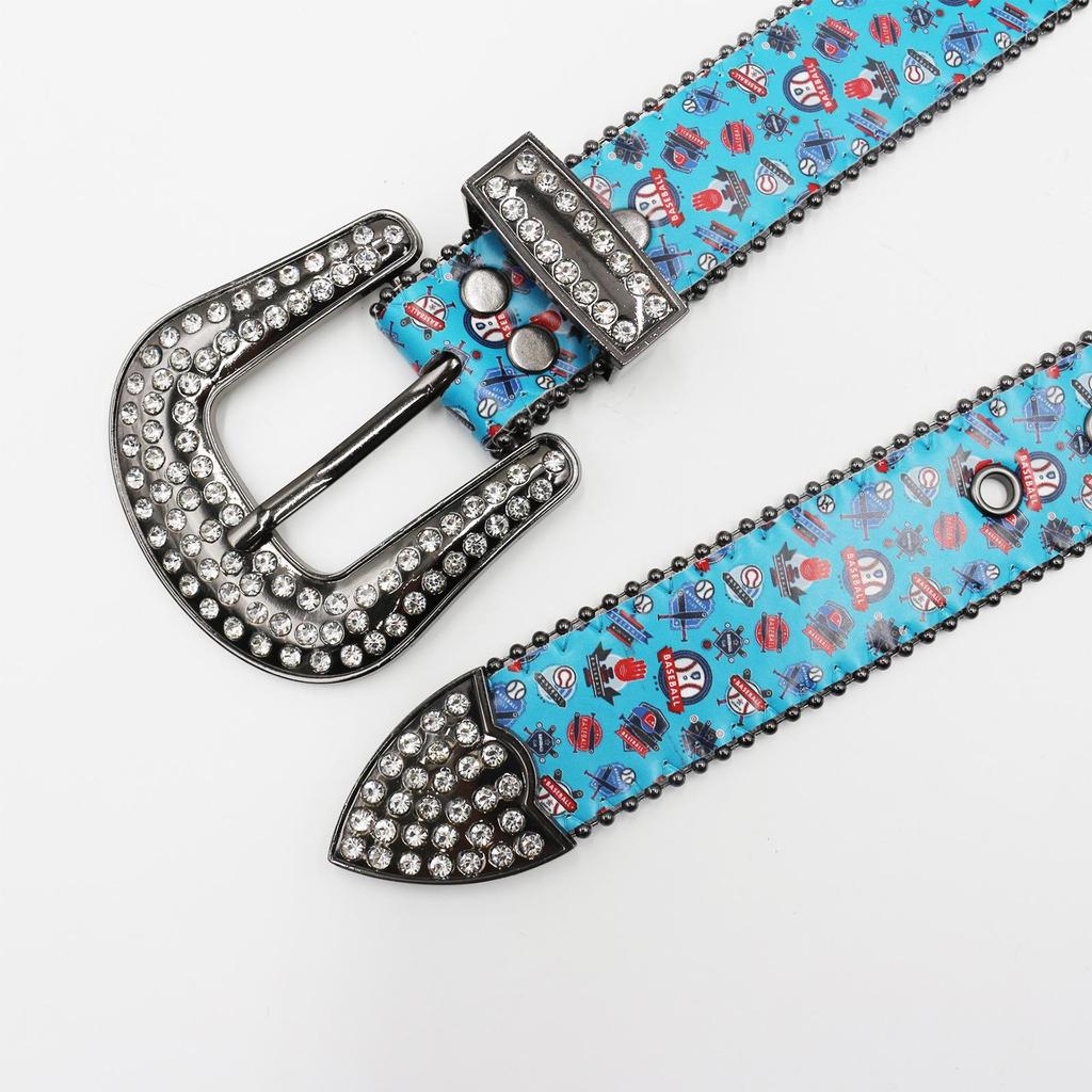 Y2K Graffiti Rhinestone PU Leather Belt - Fashionable & Versatile Waist Accessory