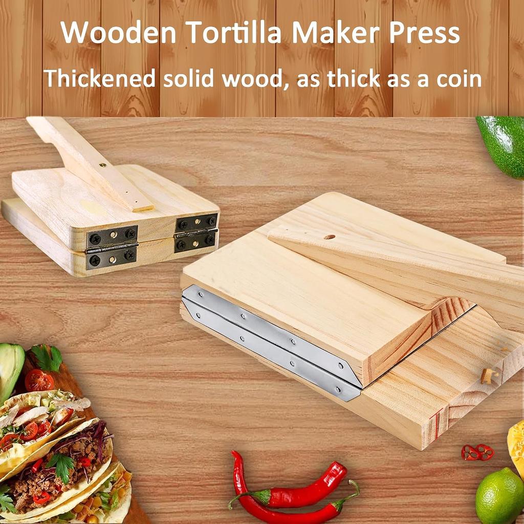 Wooden Tortilla Press: Upgraded Wooden Quesadilla Maker with Stainless Steel Inner Panels,Tortilla Maker ,8×6 Inch