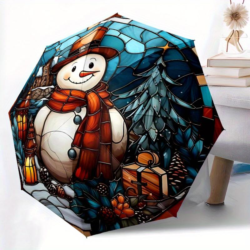 1pc Winter Snowman Automatic Open/close Umbrella, 8-Rib sturdy structure, Portable Travel Umbrella, Parties, Everyday Use, Outdoor Accessory