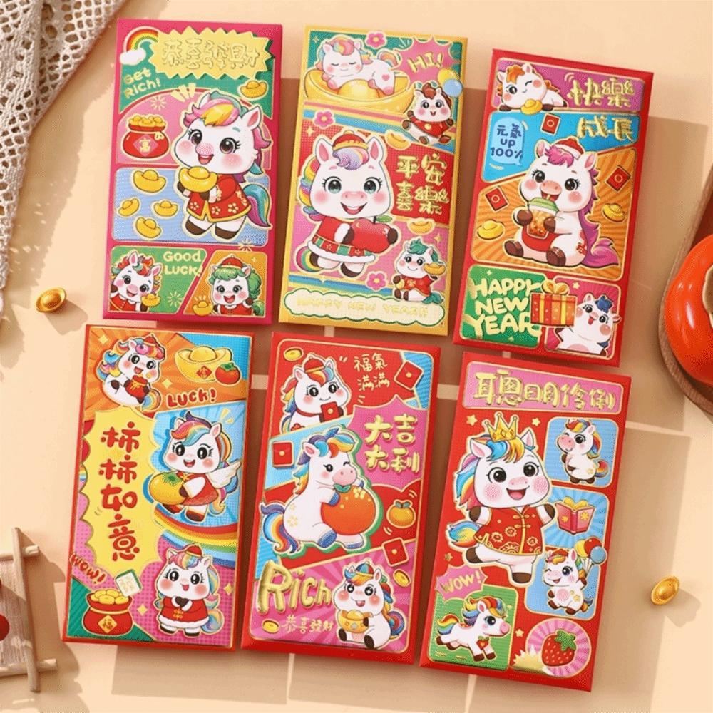6pcs Thickened Lucky Red Pocket Blessing Money Envelope Red Pocket New Year Money Bag  Birthday Gift