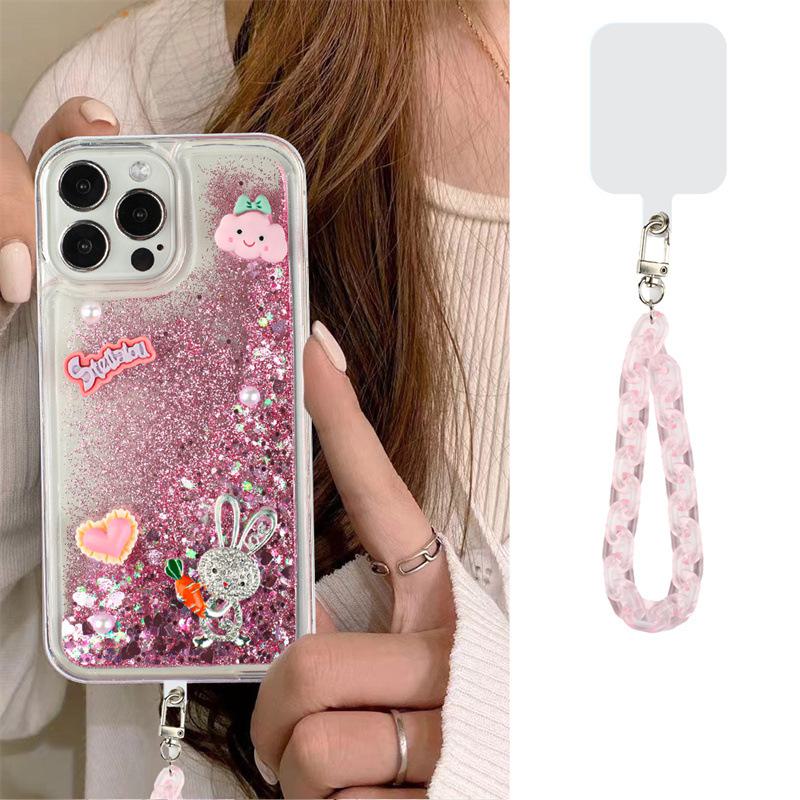 Silicone phone case with rope for Xiaomi 12 Pro, 10, CIVI, CC9, 11T - Love carrot rabbit cartoon design.