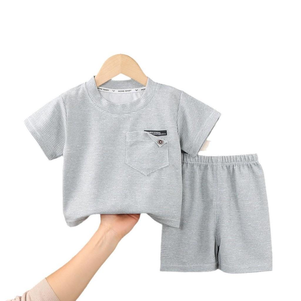 Kids Summer Waffle Short Sleeve Set With Soft Polyester For Toddler Active Play