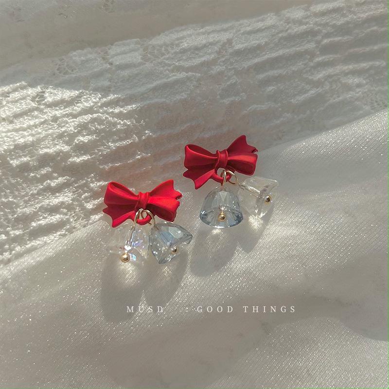 Mousse Christmas Red Bow Bell Clip-On Earrings for Girls