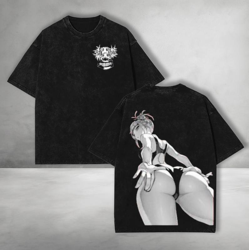 

Toga Himiko My Hero Academia TShirt For Men Clothing Anime Printed Vintage Washed Tshirt Cotton Casual Loose Tees Streetwear S