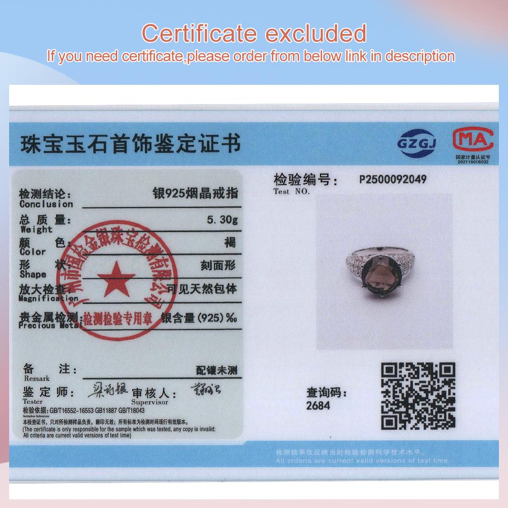 Klasyczny pierścionek ze srebra próby 925 Prawdziwe kamienie szlachetne Naturalny okrągły 12,0 mm Smoky Duży rozmiar Wykwintna biżuteria dla kobiet na prezent na przyjęcie urodzinowe