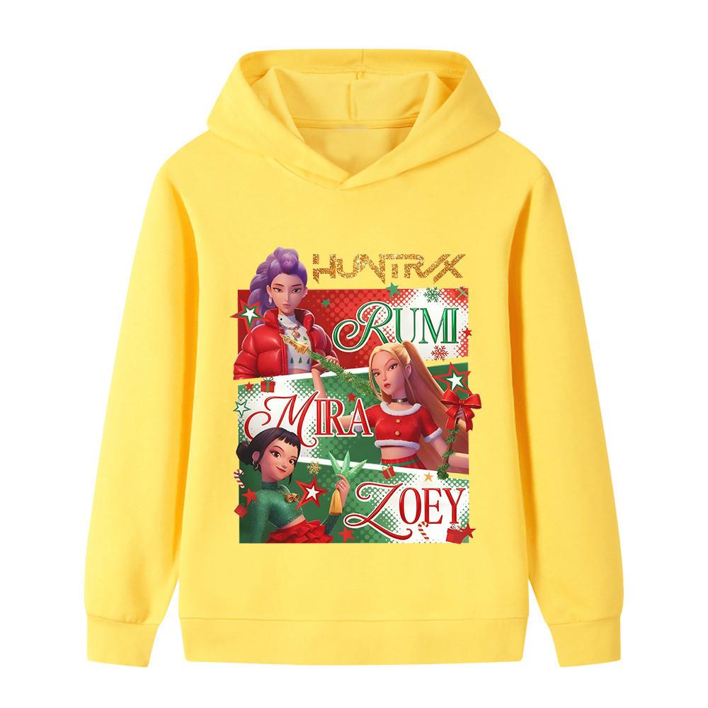 B1264 Kids Boys Girls Christmas New Year Kpop Rumi Zoey Mira Print Long Sleeves Hoodie