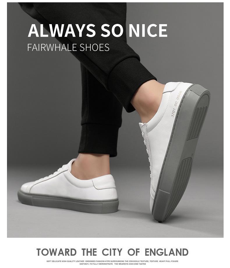 Four Seasons White Cowhide Casual Men's Shoes - Korean Fashion, Sporty & Trendy