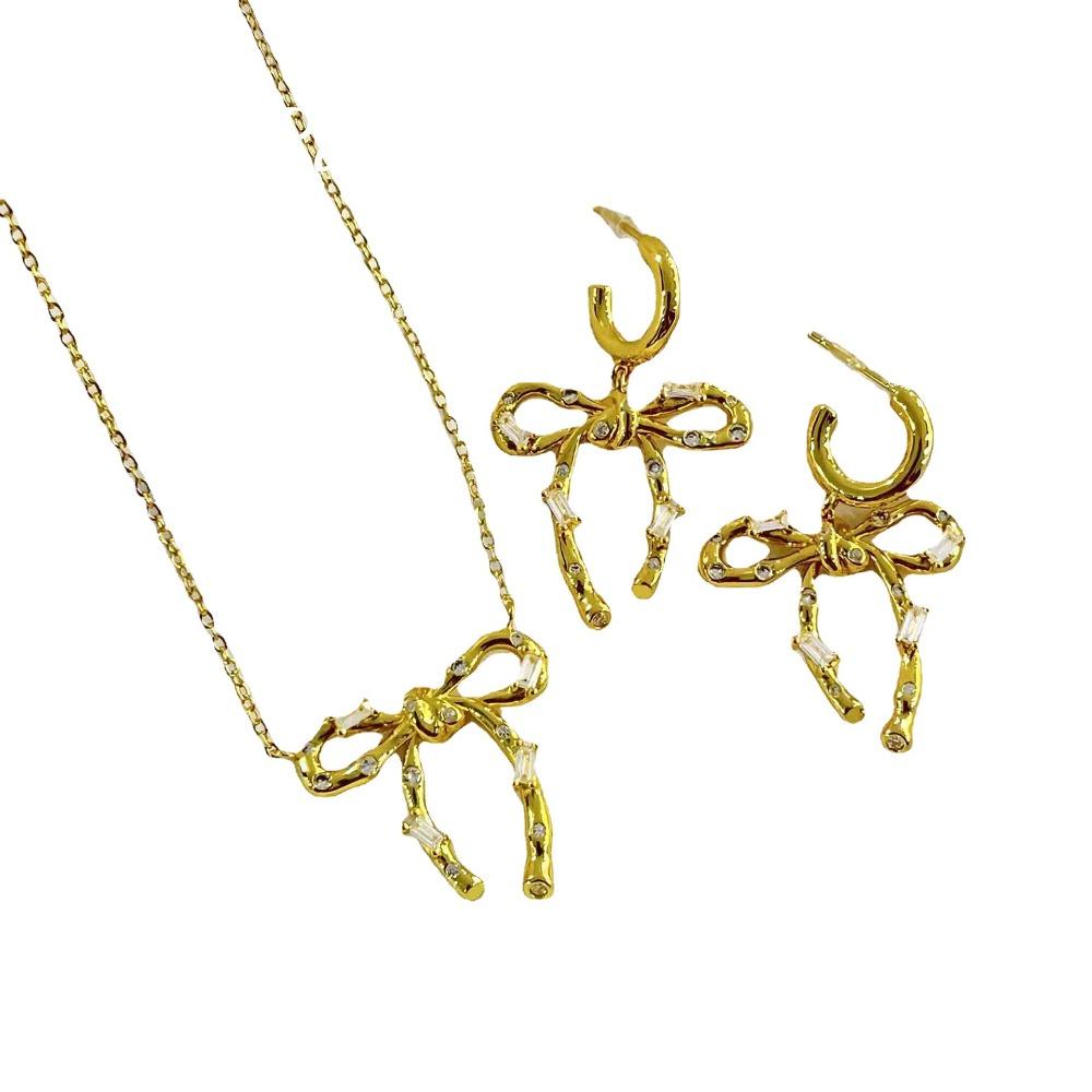 French Vintage Bow Earrings Elegant Cubic Zirconia Butterfly Knot Drop Dangle Earrings for Women Fashion Jewelry