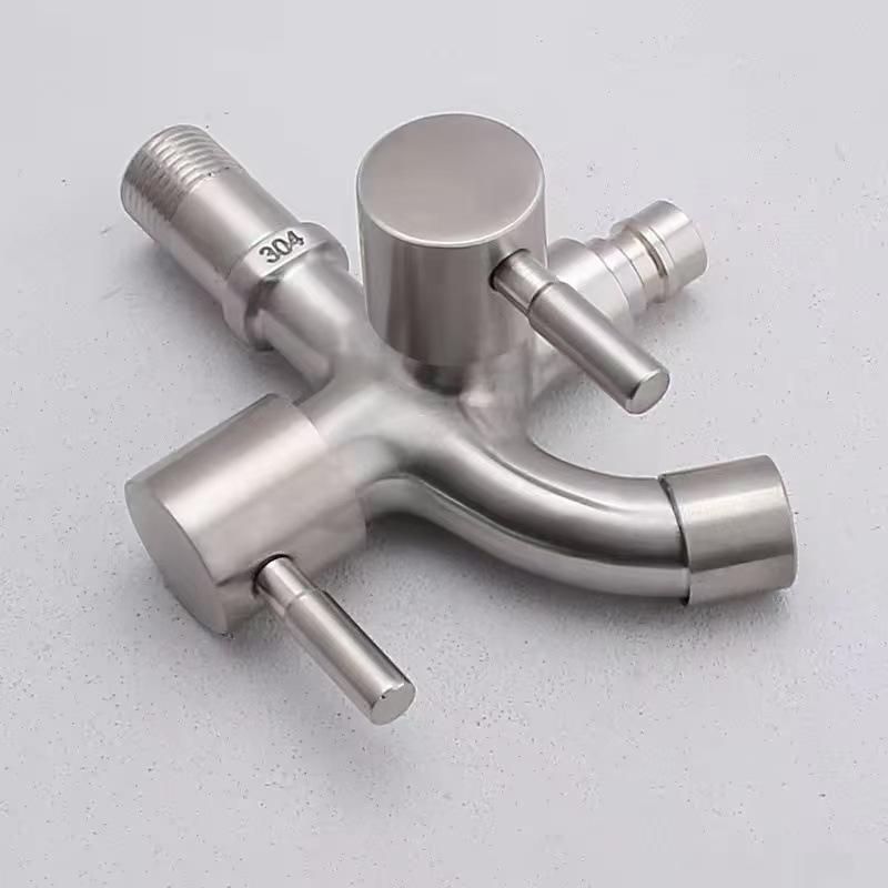 1 szt. Wielofunkcyjny kran do pralki ze stali nierdzewnej 304, podwójne wyjście, czarno-srebrny