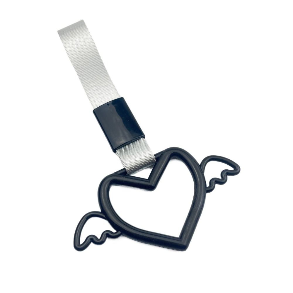 

Tow Strap Rear Bumper Warning Ring JDM Car Handrail Belt Portable JDM Tsurikawa Ring Universal black-Wing heart