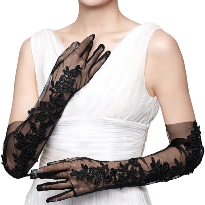 2 Stück Blumen-Spitzen-Fingerlose Handschuhe Tanzpartys Überschuhe Ärmel für Hochzeiten und Veranstaltungen
