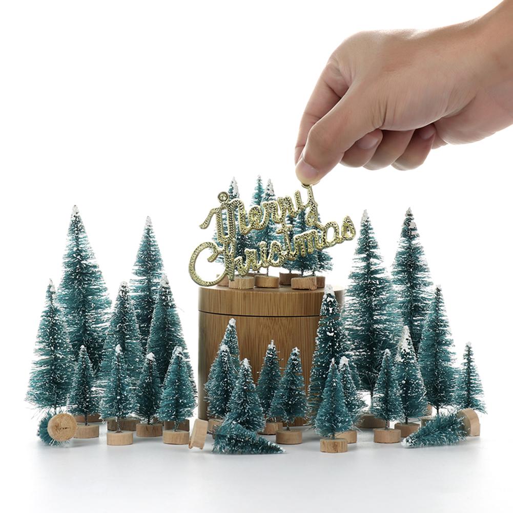66pcs Mini Artificial Xmas Trees Sisal Snow Pine Trees with Wooden Base for Xmas Decor Party Home Table Craft