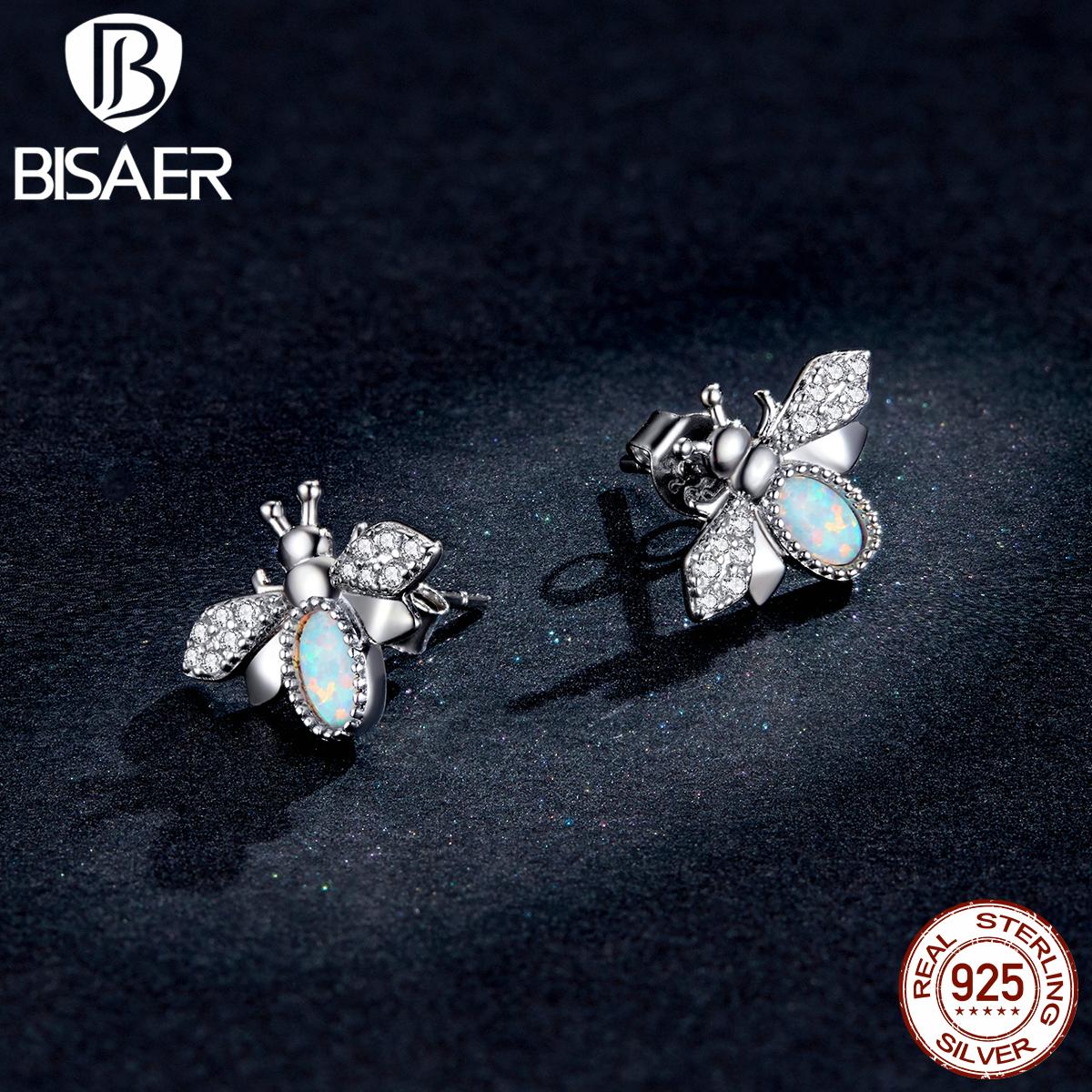

BISAER серьги-пчелы из стерлингового серебра 925 пробы с опалом и животными, милые серьги, подарок для девочки, ювелирные изделия, оригинальный дизайн 925 silver