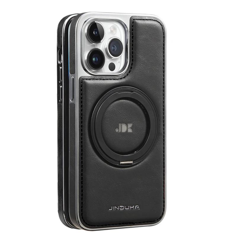 Luxury Magnetic 360 Rotation invisable Kickstand Wireless Charging Leather Case For iPhone 15 Pro Max 14 Plus 13 12 11 Cover
