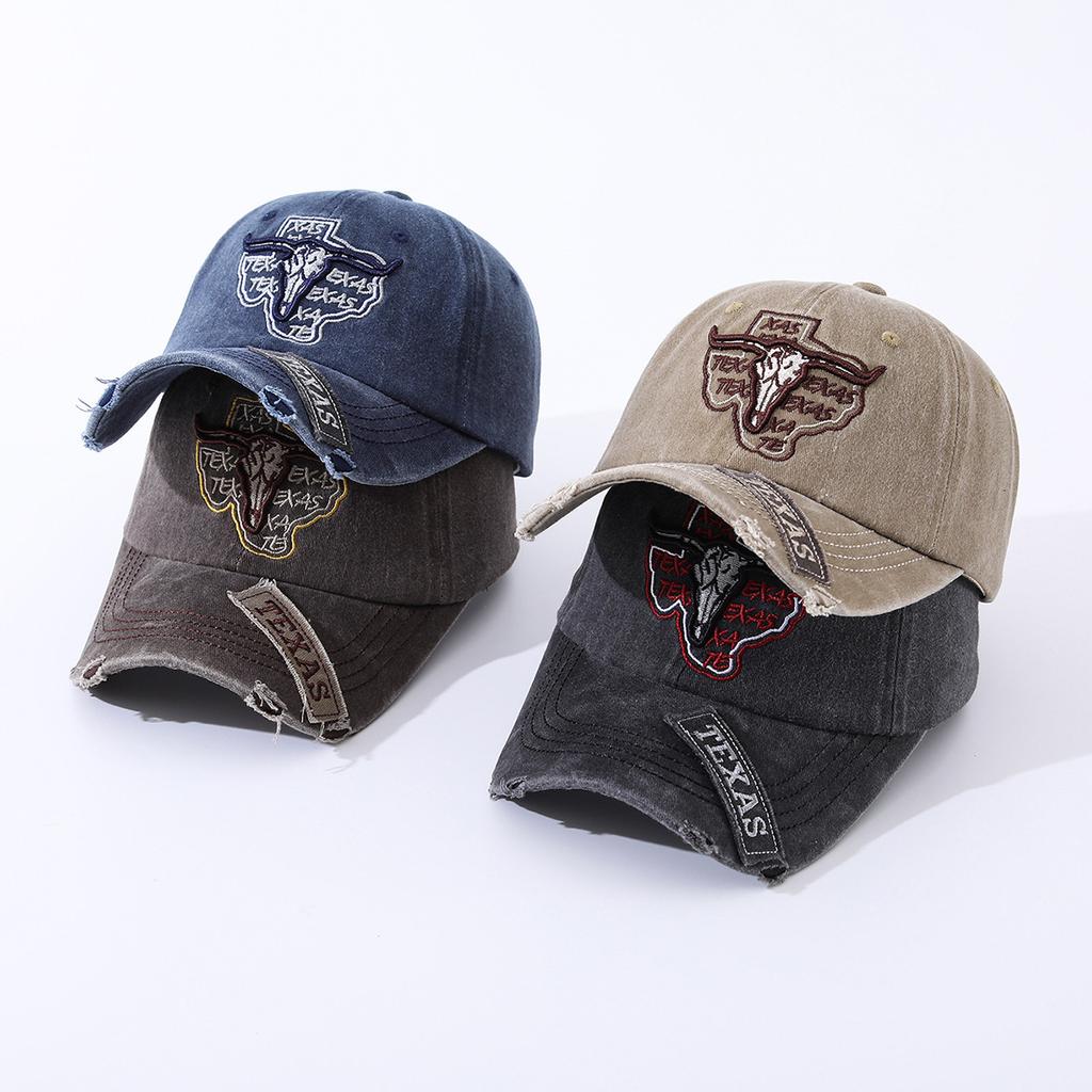 Cappello da Sole con Ricamo Patch Testa di Mucca in Cotone Lavato Cappellino da Baseball Cappello da Sole Cappello da Esterno Cappellino alla Moda