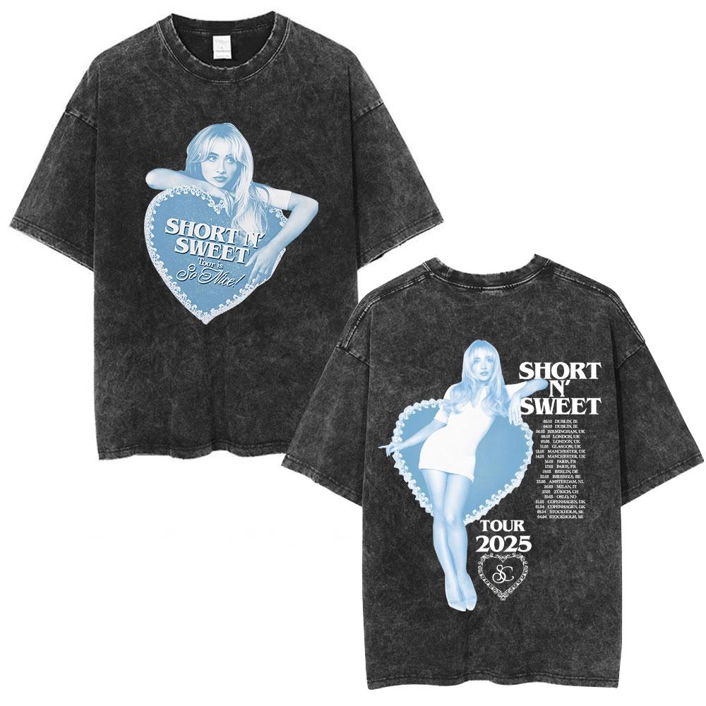 Sabrina Carpenter Short N Sweet Tour Washed Graphic Tshirt Men Women Summer Cotton Casual Oversized Short Sleeve T Shirts Tops