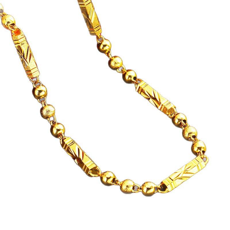 Vietnamese Sand Gold Necklace for Men, Hexagonal Buddhist Beads Solid Chain, Long-lasting Colorfast Gold and Copper Accessories