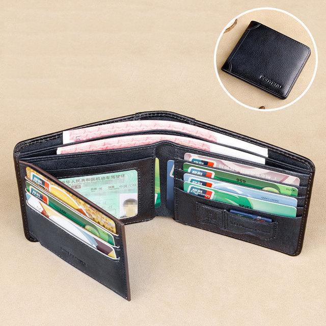 Men's RFID Blocking Genuine Leather Wallet  Vintage Short Multi Function Large Capacity Cow Skin Purse Money Clip