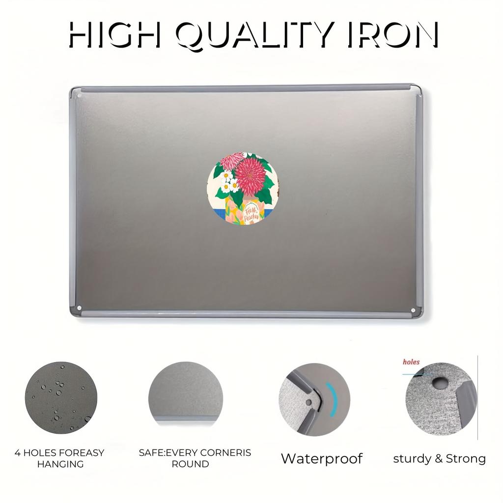 2D Flat, Vintage Metal Wall Art Sign - 20.32x30.48 Cm Floral Tin Painting with Pink Daisies & Flowers, Rustic Home Decor for Hal