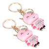 2Pcs Keychain Pendant Cartoon DiamondStudded Resin Small Cow Shape Metal Key   Decoration(White )